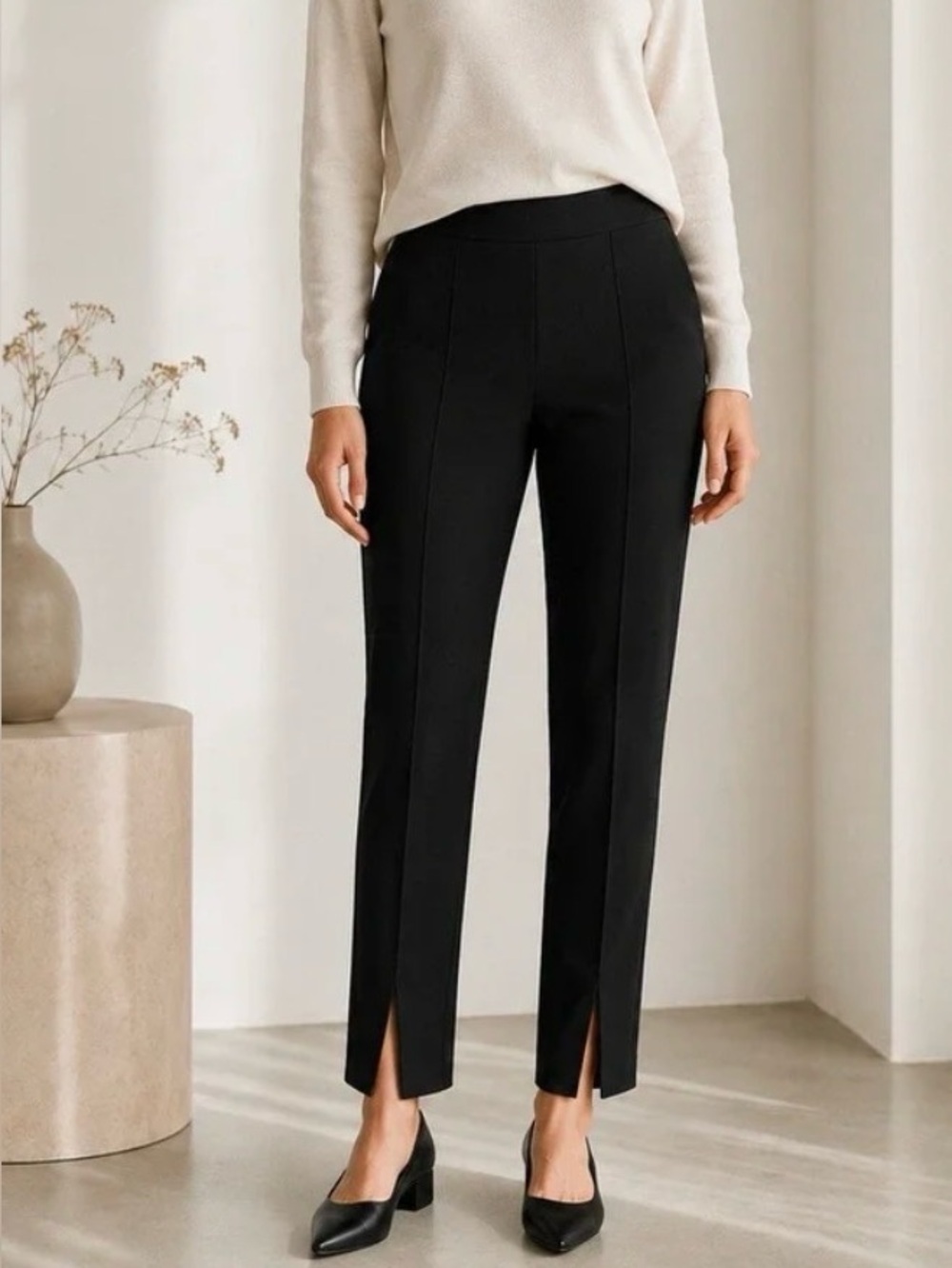 NWT CeCe Black Ponte Pintuck Pull On Pants XL